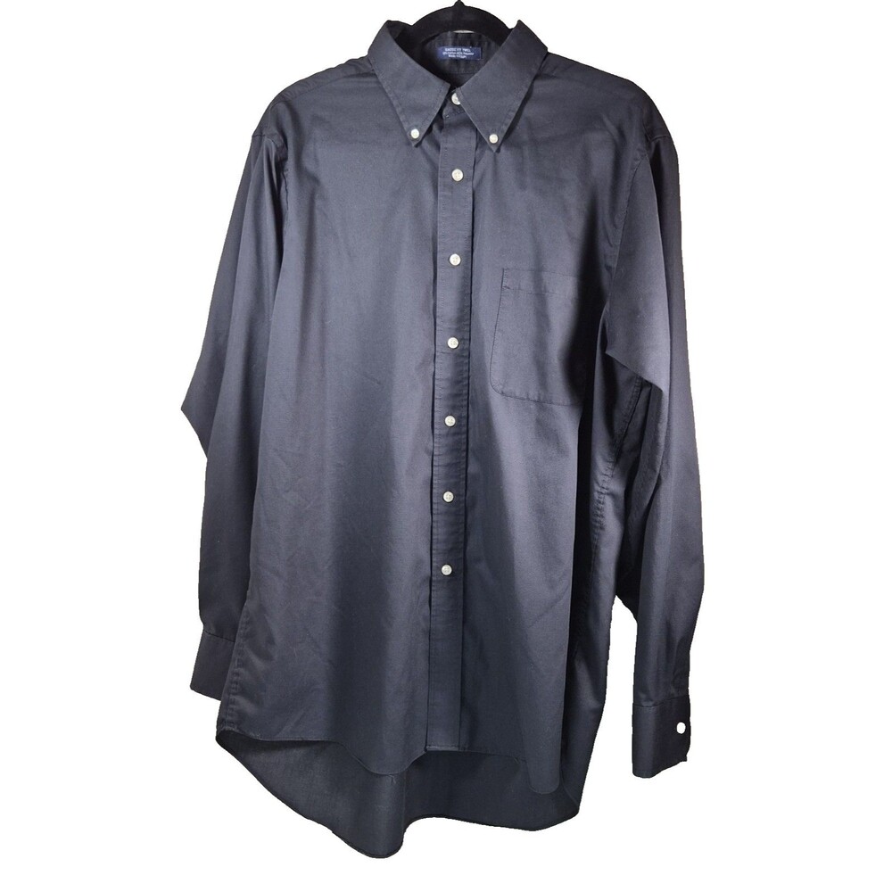 Chaps Mens Button Down Shirt Long Sleeve Black Classic Fit Twill XL Cotton Blend